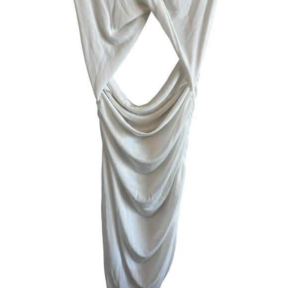 Micas Women's XL Optical White Sleeveless Twist Knot Backless Ruched Midi Dress - Picture 2 of 8